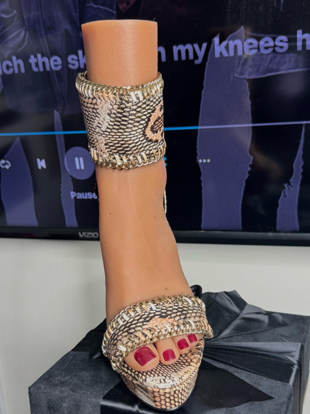 Snake Print Heels‎ Woven Two Band Open Toe 4.5” Heel Neutral Dress Sandals NWT